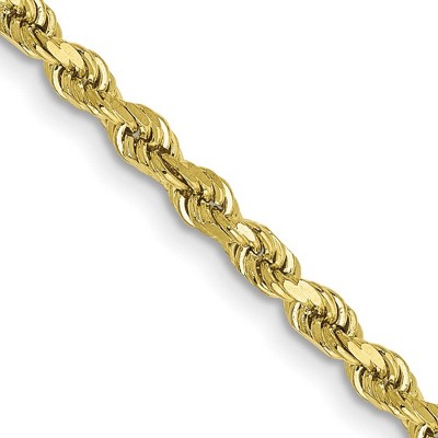 Black Bow Jewelry 3mm 10K Yellow Gold Hollow Diamond Cut Rope Chain Necklace
