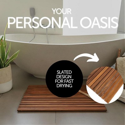 Nordic Teak Wood Bath Mat with Rubber Feet, 31.4" x 19.6"