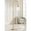 Possini Euro Design Vaile Modern 66" Tall Chairside Arc Floor Lamp Warm Gold Metal Clear Seeded Glass Shade for Living Room Reading Home - 2 of 4