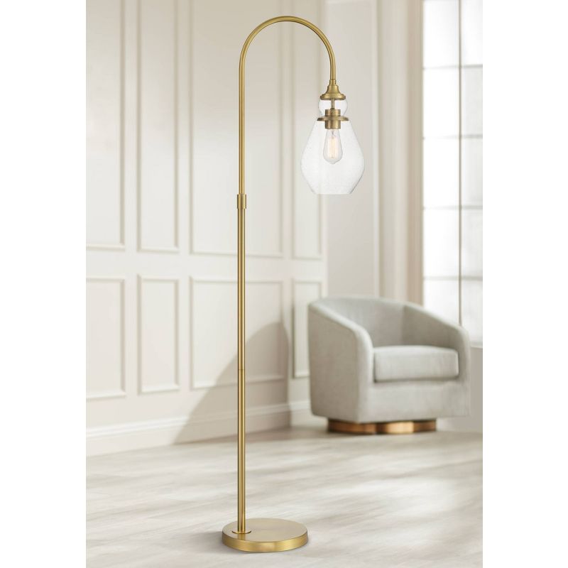 Possini Euro Design Vaile Modern 66" Tall Chairside Arc Floor Lamp Warm Gold Metal Clear Seeded Glass Shade for Living Room Reading Home, 2 of 8