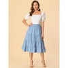 INSPIRE CHIC Women's Midi Solid Elastic Waist Flare Tiered A-Line Skirt with Pockets - 3 of 4