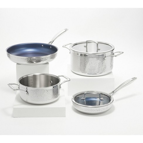Blue Jean Chef 6-pc Tri-ply Hammered Stainless Steel Cookware Set Open Box  Silver : Target