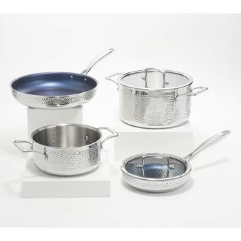 Blue Jean Chef 6-Pc Tri-Ply Hammered Stainless Steel Cookware Set Open Box Silver