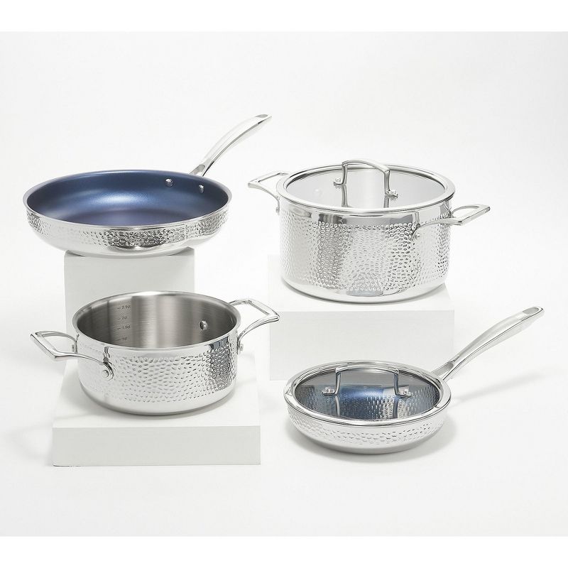Blue Jean Chef 6-Pc Tri-Ply Hammered Stainless Steel Cookware Set Open Box Silver, 1 of 8