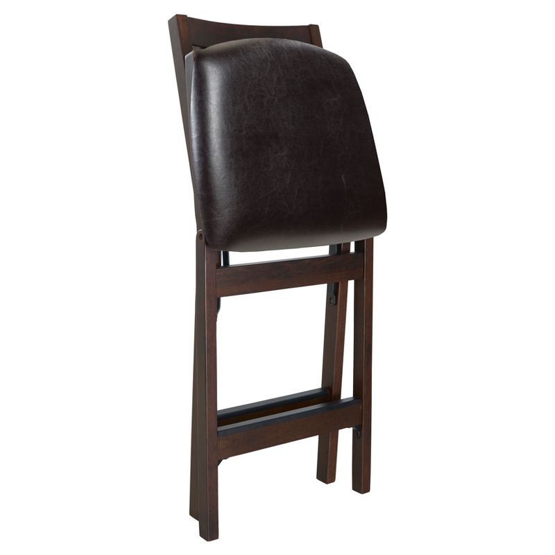 Set of 2 Folding Counter Height Barstools with Bonded Leather Espresso - Stakmore, 2 of 5