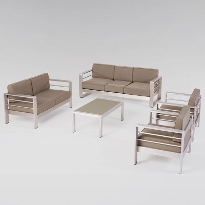 Cape Coral 5pc Aluminum Patio Sofa Set Silver/khaki Christopher