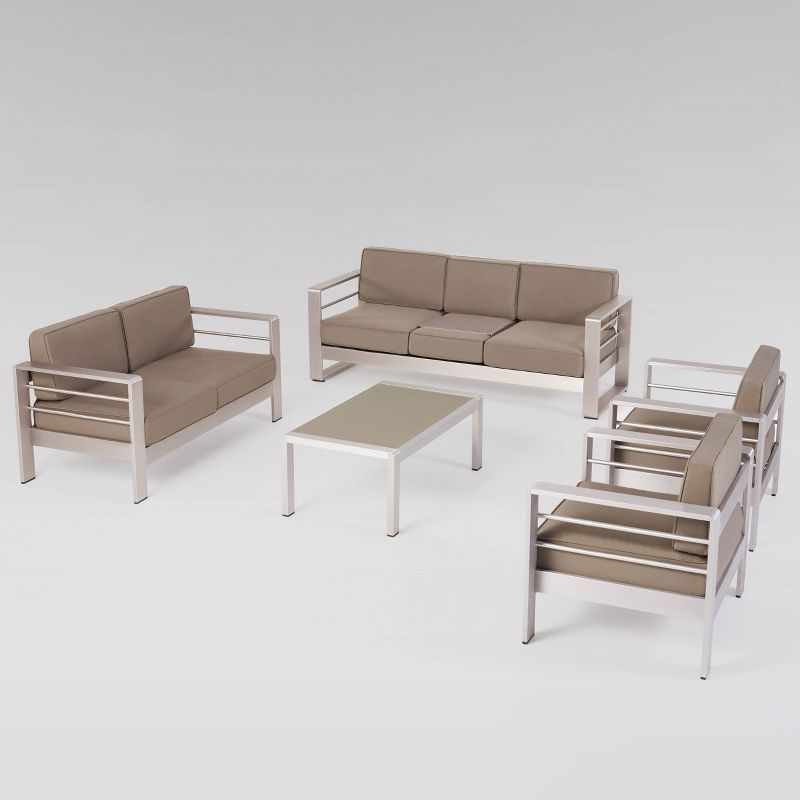 Cape Coral 5pc Aluminum Patio Sofa Set  Silver/Khaki - Christopher Knight Home, 3 of 8