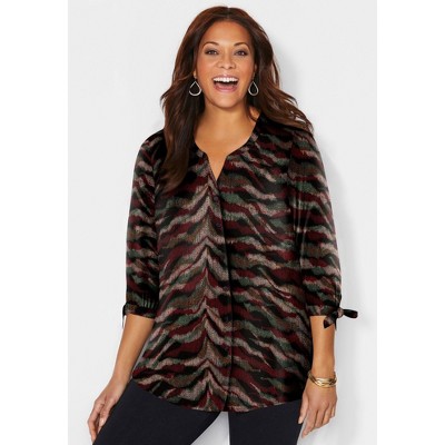 Catherines Women's Plus Size Georgette Buttonfront Tie Sleeve Cafe Blouse