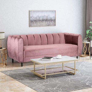 Elegant Velvet 3-Seater Sofa, Jewel-Tone Upholstery, Shell Design, Tonal Piping for Living Room - 1 of 4