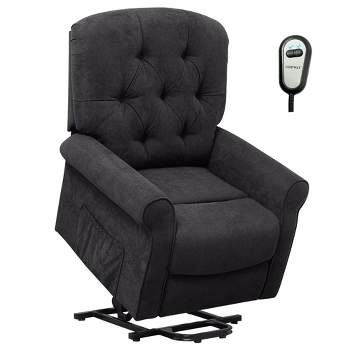 Costway Power Lift Recliner Chair Sofa for Elderly w/ Side Pocket & Remote Control Black\Brown