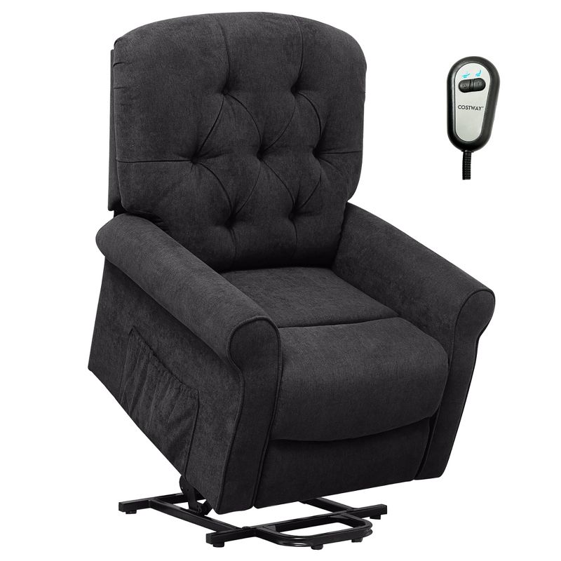 Costway Power Lift Recliner Chair Sofa for Elderly w/ Side Pocket & Remote Control Black\Brown, 1 of 11