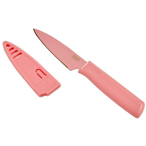 Kuhn Rikon Serrated Paring Knife with Safety Sheath, 4 inch/10.16 cm Blade,  Red • Zestfull