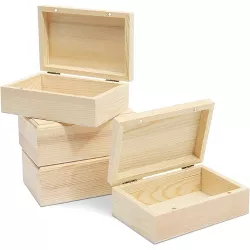 4 Pack Unfinished Natural Wooden Boxes with Hinged Lids for Storing Jewelry, Beads, Coins and Office Supplies