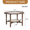 Mid-Century Style 31.5" Coffee Table with Petal Shape and White Crackle Pattern Glass, 2-Tiered Coffee Table with Rattan - Leovsnove - 3 of 4