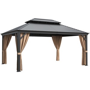 LACOO Galvanized Aluminum Hardtop Permanent Gazebo with Double Roof, Netting and Curtains - 1 of 4
