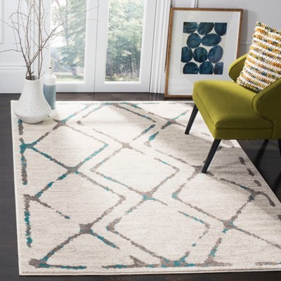 Ivory and Blue Medallion Hand-Knotted Synthetic Rug, 4' x 6'