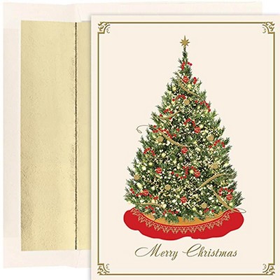 JAM Paper Christmas Cards Set Elegant Tree 16/Pack (526851400)