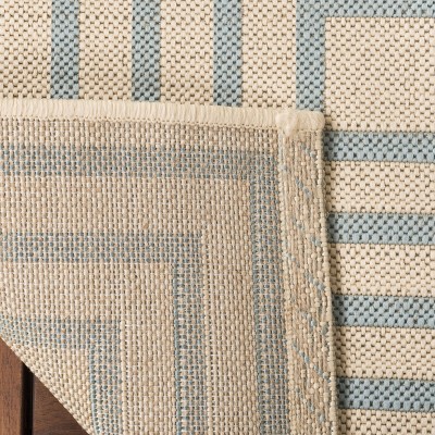 Cream and Aqua Geometric Easy Care Indoor/Outdoor Rug, 4' x 6'