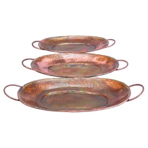 New Traditional Rustic Round Metal Tray Set Copper 3pk - Olivia & May: Brass Finish, Decorative Platters - 1 of 4