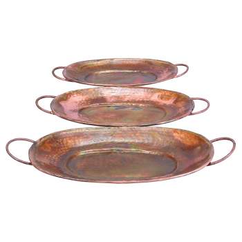 New Traditional Rustic Round Metal Tray Set Copper 3pk - Olivia & May