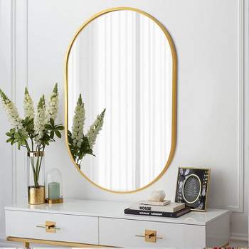 Serio 20"x 28" Modern Oval/Pill Shaped Wall Mount Mirror,Horizontal/Vertical Hanging Aluminum Alloy Frame Mirror-The Pop Home