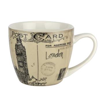 Pimpernel Postcard Sketches Mug, 16 Oz Coffee Cup, Porcelain Large Tea, Espresso, and Hot Cocoa Mug with Handle