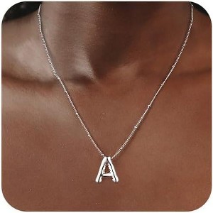 Sterling Silver Balloon Letter Necklace Satellite Bead Chain Personalized Gift - 1 of 4