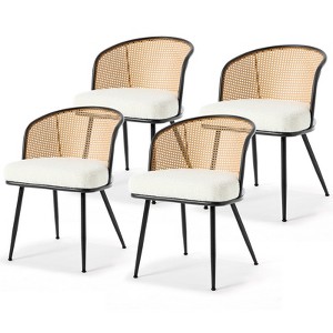 Bekrvio Rattan Dining Chairs - Cane Back & Curved Arm,Boucle Fabric Upholstered, Mid Century Modern Kitchen Chairs for Living Room - 1 of 4