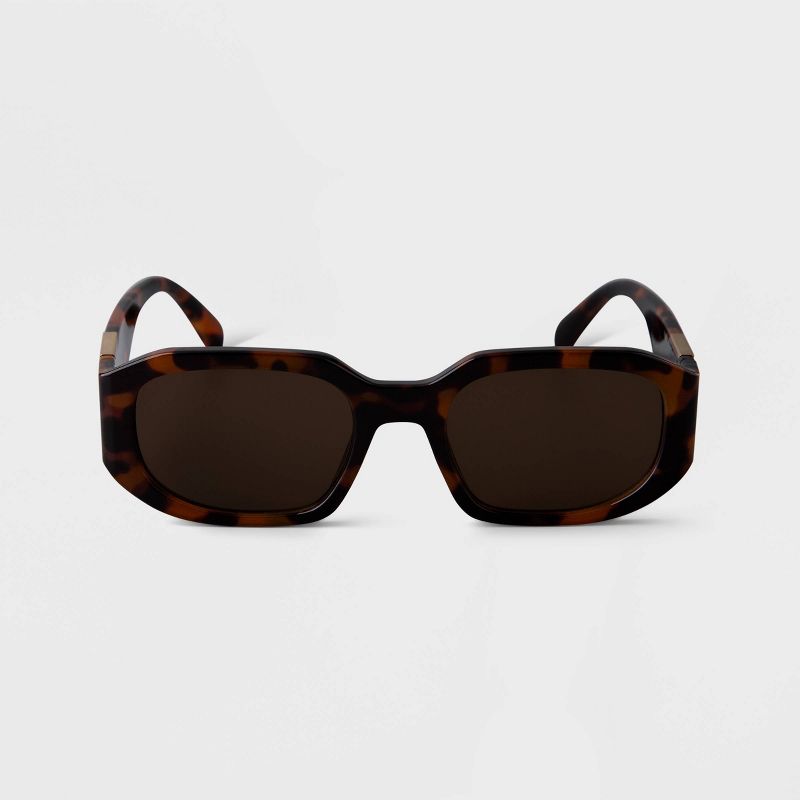 Women&#39;s Tortoise Shell Print Angular Rectangle Sunglasses - A New Day&#8482; Brown, 1 of 3