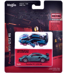 Porsche 911 GT2 RS Blue with Carbon Stripes "Speed Icons" Series 1/64 Diecast Model Car by Maisto - 1 of 1