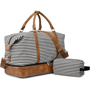 Canvas Weekender Duffel Bag with Shoe Compartment for Men & Women, Overnight Carry-On Travel Tote with Luggage Sleeve - 1 of 4