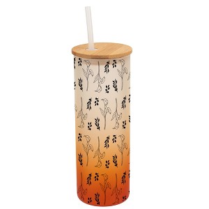 Elanze Designs Calla Lily Flower Floral Wrap-Around Design 25 Ounce Frosted Gradient Glass On-The-Go Coffee Travel Skinny Tumbler Mug Cup, Bamboo Lid - 1 of 1