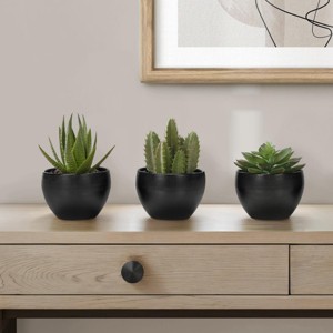 SEVOBAL Planters Set of 3 Artificial Succulent Plants 6" Tall in Black Pots for Stylish Indoor Greenery, Green, 4.5"*4"*5.75" - 1 of 4