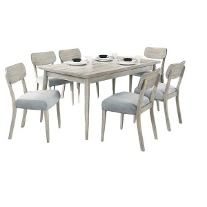 NicBex 7 Piece Dining Table Set,Wood Grain Rectangular Dining Table with 6 Upholstered Chairs for Kitchen,Natural Wood - 1 of 4