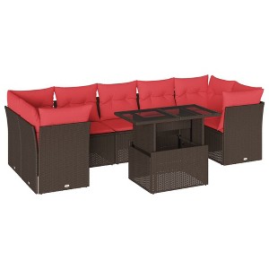 vidaXL 8 Piece Garden Sofa Set with Cushions - Brown Poly Rattan - 1 of 4