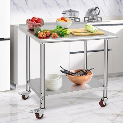 Stainless Steel Work Table–Adjustable Utility Kitchen Cart with Backsplash,Heavy Duty Equipment