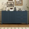 Minimalist Wave-Pattern Sideboard with Drawers, MDF & Acacia Wood, Functional Storage Cabinet with Aluminum Handles - ModernLuxe - 2 of 4