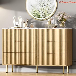 Living Room 6 Drawers Dresser for Bedroom, Fluted Dresser Chest of Drawers w/ Handle, Wood Modern Dressers for Closet, Furniture Storage Organizer - 1 of 4