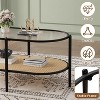 37" Oval Coffee Table– 2-Tier Design with Rattan Storage Shelves,Water-Wave Glass Top & Metal Frame,Modern Circular End Table - 4 of 4