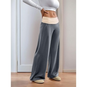 Womens Wide Leg Pants Color Block Velvet Wide Leg Lounge Long Pants - 1 of 4