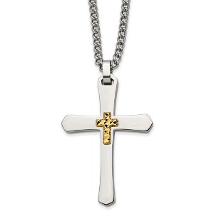 Black Bow Jewelry Stainless Steel & 14k Yellow Gold Accent D/C Cross Necklace, 24 Inch - 1 of 4