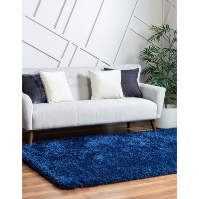 Aegean Blue Rectangular Shag Synthetic Area Rug 5'1" x 8'