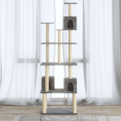 vidaXL Cat Tree Light Grey Engineered Wood, Plush, Sisal 74.0 in tall