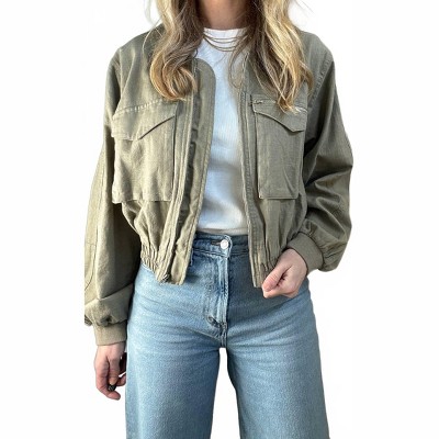 Women's Zip Up Front Pocket Bomber Jacket - Illa Illa