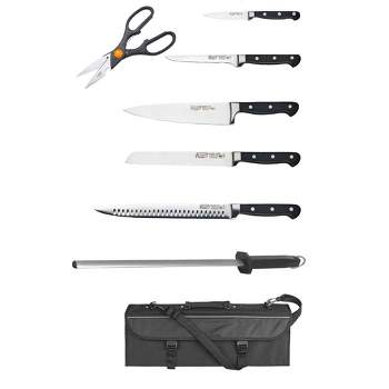 Winco KFP-KITA, 7-Piece Cutlery Set, Knife Kit with Sharpening Steel & Compartment Knife Bag