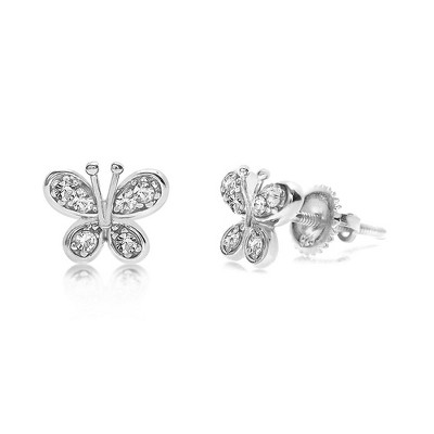 Chanteur Hypoallergenic Kids Jewelry Accessories Butterfly White CZ White Gold Palladium Plating Stud Earrings Surgical Titanium Posts