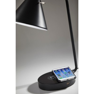 19" Matte Black and Brass Arc Desk Lamp with Wireless Charging