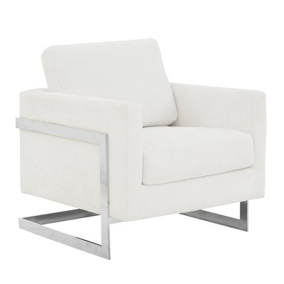 LeisureMod Boucle Accent Chair Upholstered Single Seater Sofa with Stainless-Steel Base