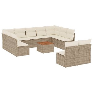vidaXL Patio Sofa Set with Cushions Outdoor Furniture 12 Piece Poly Rattan - Beige and Cream - 1 of 4