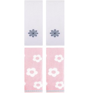 REGALWOVEN 4 Pcs Cute Floral Pattern Cotton Bathroom Soft Absorbent Hand Towel - 1 of 4